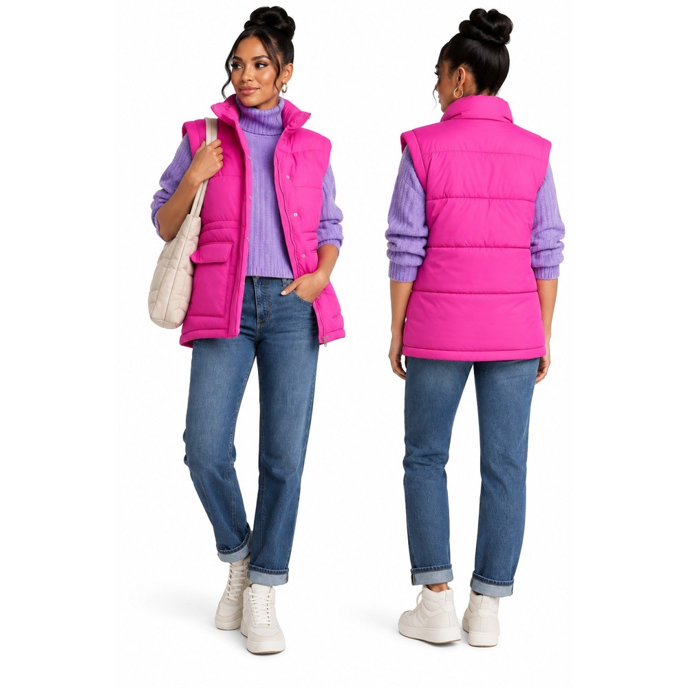 Universal Thread Womens Pink Quilted Puffer Vest Water Resistant Full Zip Size M